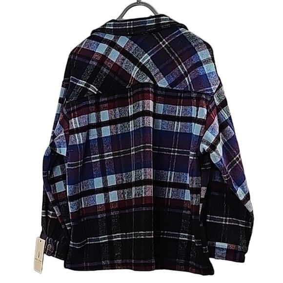 NWT Womens Sz M Shacket Blue and Red Plaid Pockets Wool Blend Jade and Ivory - Picture 2 of 13